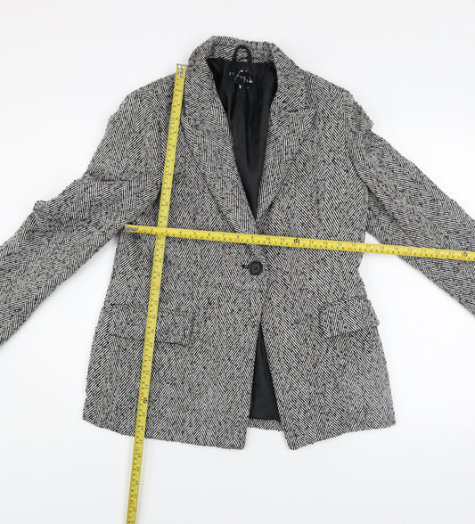 Et Vous Womens Grey Herringbone Blazer Size 12 Classic Mid-Length Jacket