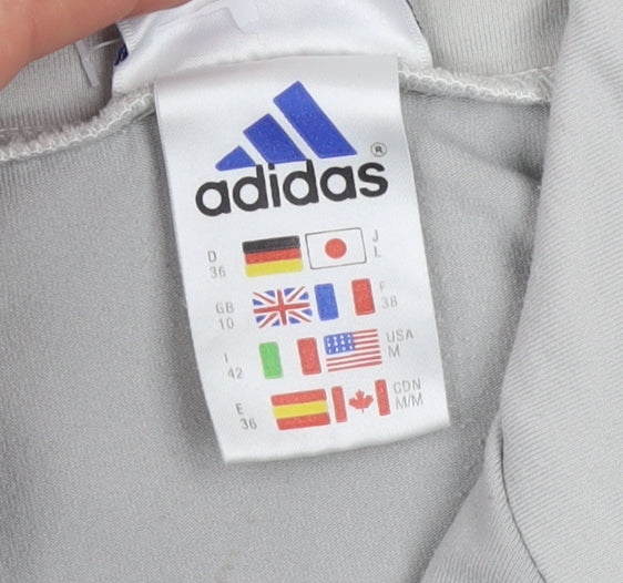 Brand and care label for Adidas Women’s Grey 1/4 Zip Pullover Sweatshirt, size UK 10