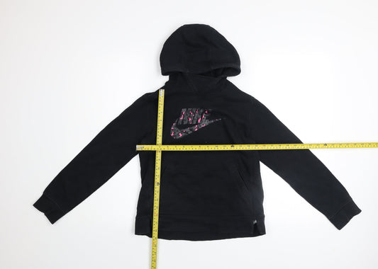 Nike Girls Black Pullover Hoodie Fleece Logo Sweatshirt Size 146