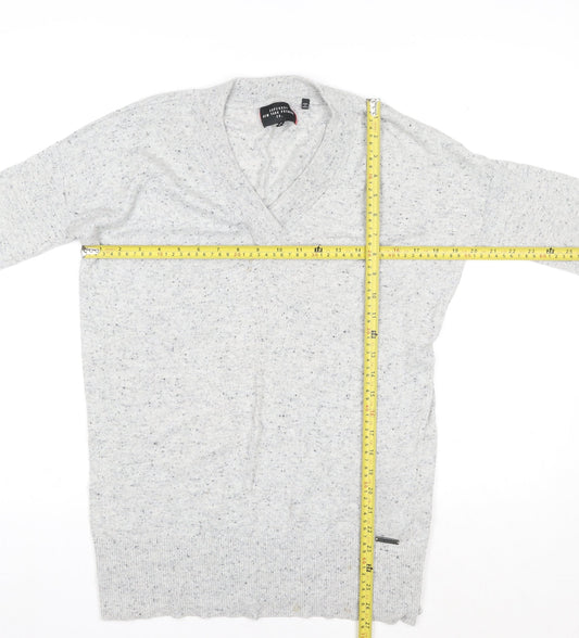 Superdry Women's Grey V-Neck Pullover Jumper XS Wool Blend
