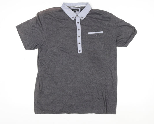 Peter Werth Men's Grey Short Sleeve Button-Down Polo Shirt Size L