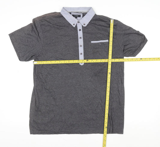 Peter Werth Men's Grey Short Sleeve Button-Down Polo Shirt Size L