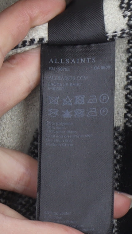 AllSaints Men's Black Check Wool Blend Button-Up Shirt Size S