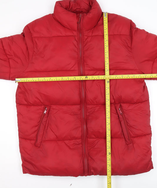 Skøvde Women's Red Puffer Jacket L Winter Quilted Zip Coat