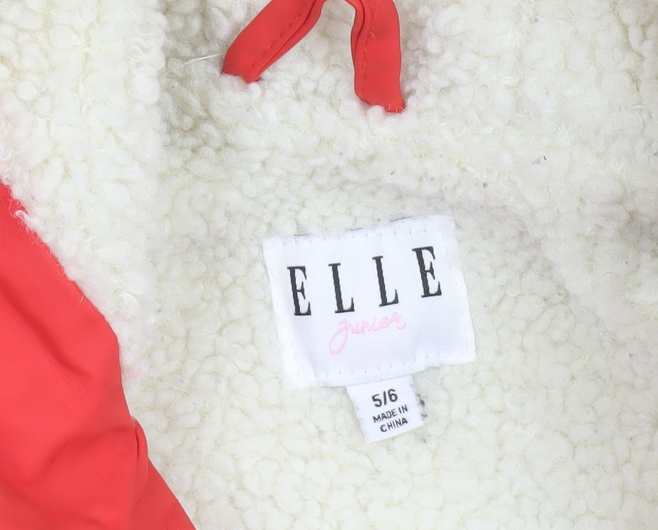 Additional view of ELLE girls’ red hooded lined rain coat 5-6 years waterproof mid-length jacket