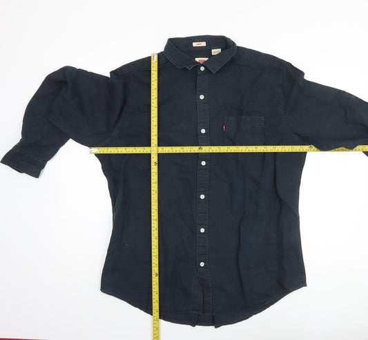 Levi's Men's Navy Linen Cotton Long Sleeve Button-Up Shirt XL