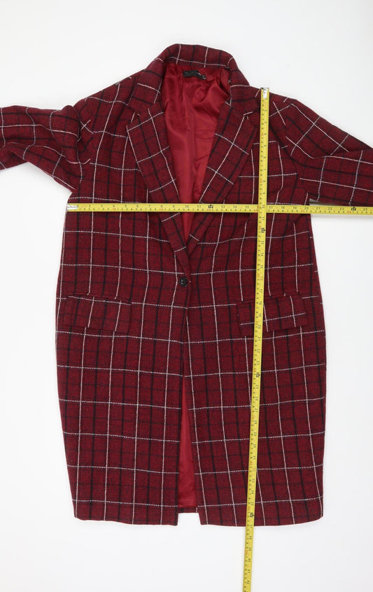 PrettyLittleThing Womens Red Checked Longline Blazer Jacket Size 6