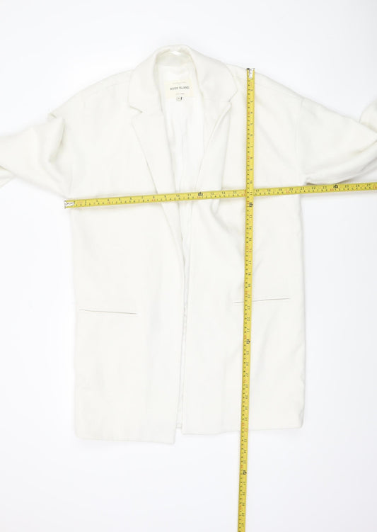 River Island Women’s White Mid-Length Open Front Coat Size 8