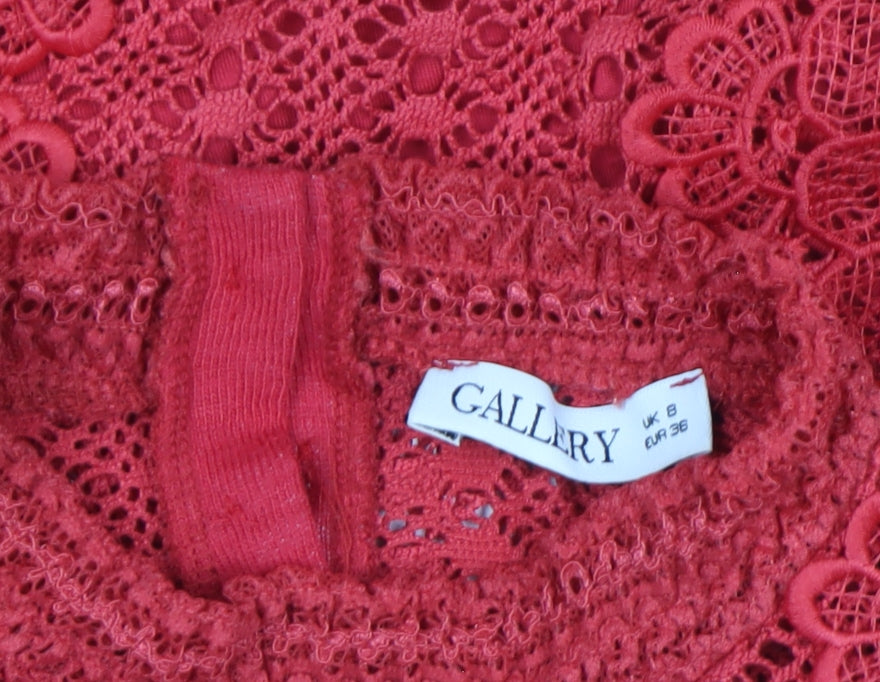 Additional view of Gallery Red Lace High Neck Short Sleeve Women's Blouse, size 8