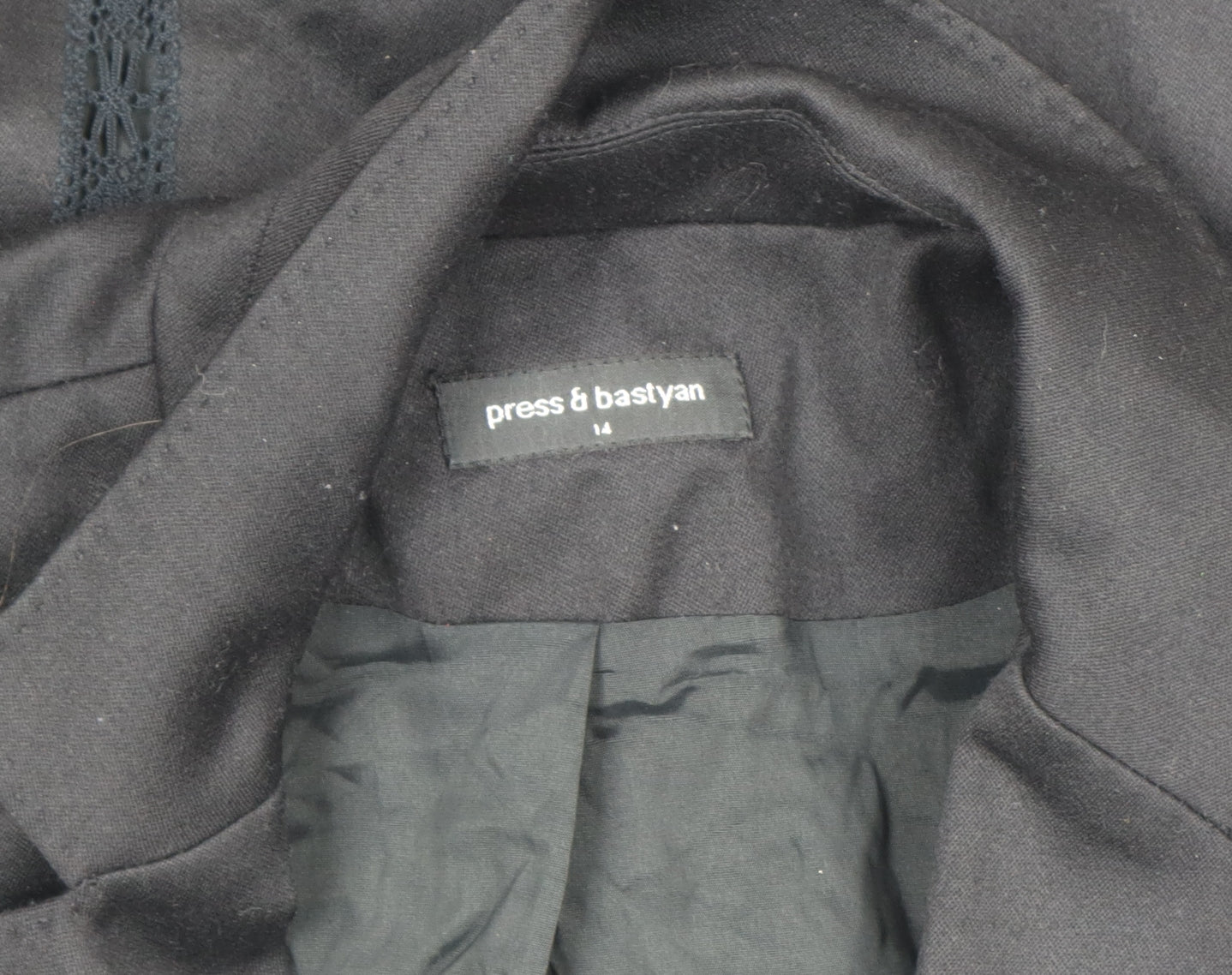 Press & Bastyan Womens Black Wool Blend Tailored Blazer Size 14