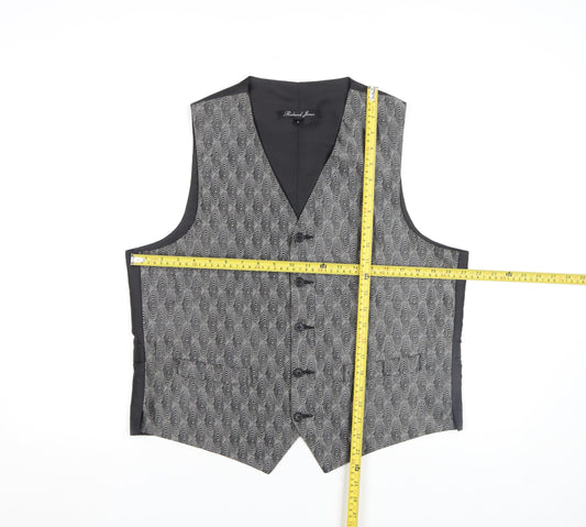 Richard Jones Men's Grey Geometric Waistcoat Size L Formal V-Neck