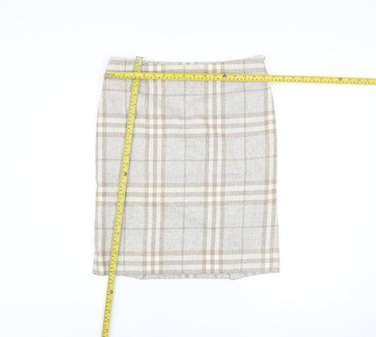 Burberry Women Beige Check Wool Knee Length Pencil Skirt Size 10