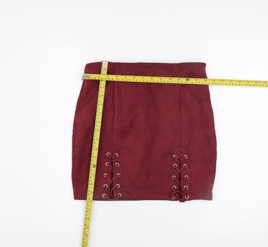 ONLY FASHION Women's Red Lace Up Short Stretch Skirt Size M