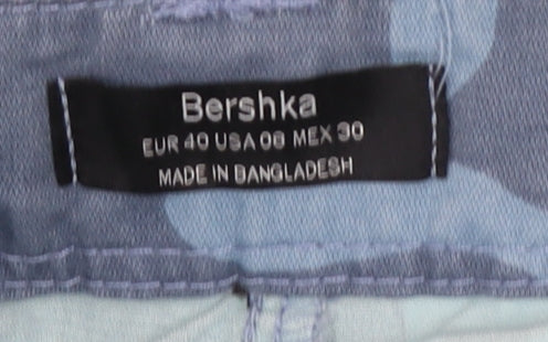 Bershka Women's Blue Camouflage Cargo Shorts Size 12 Cotton Belted