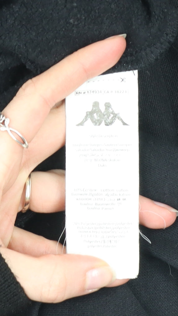 Mens UK M Regular Kappa Black Pullover Hoodie