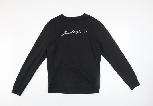 Mens UK S Regular JACK & JONES Black Pullover Sweatshirt