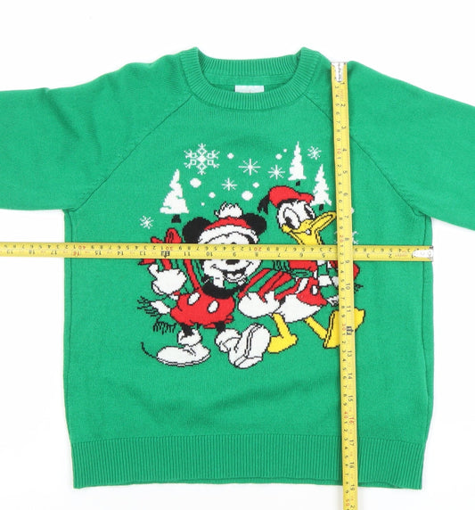 Disney Boys Green Christmas Jumper Mickey & Donald UK 5-6 Years Crew Neck