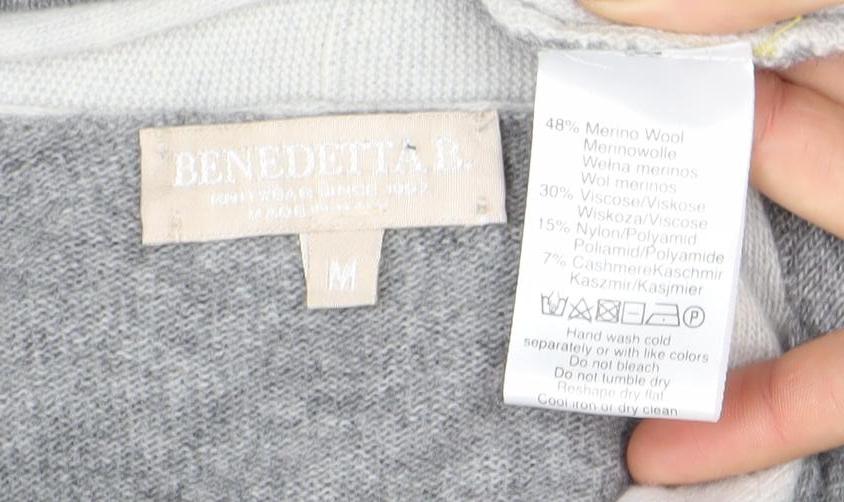Benetton Womens Grey Merino Wool Blend Open Front Cardigan M