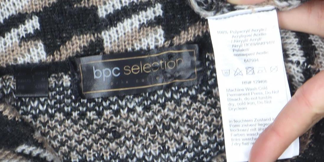 Brand and care label for BPC Selection Women Black Beige Knit Jumper, size M, Houndstooth Pattern