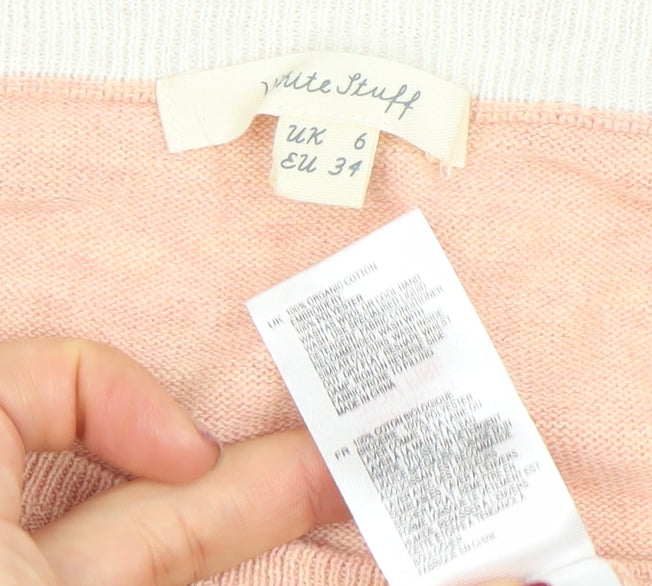 White Stuff Women's Pink Cardigan UK 6 Cotton Star Embroidered Knit