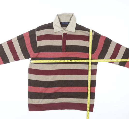 Springfield Men’s Multicoloured Striped Long Sleeve Cotton Polo S