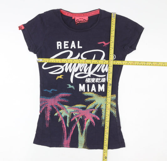 SuperDry Womens Blue 2XS Miami Graphic Short Sleeve Cotton T-Shirt