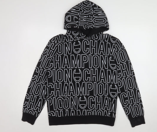 Additional front view of Champion boys’ black logo print pullover hoodie 13-14 years