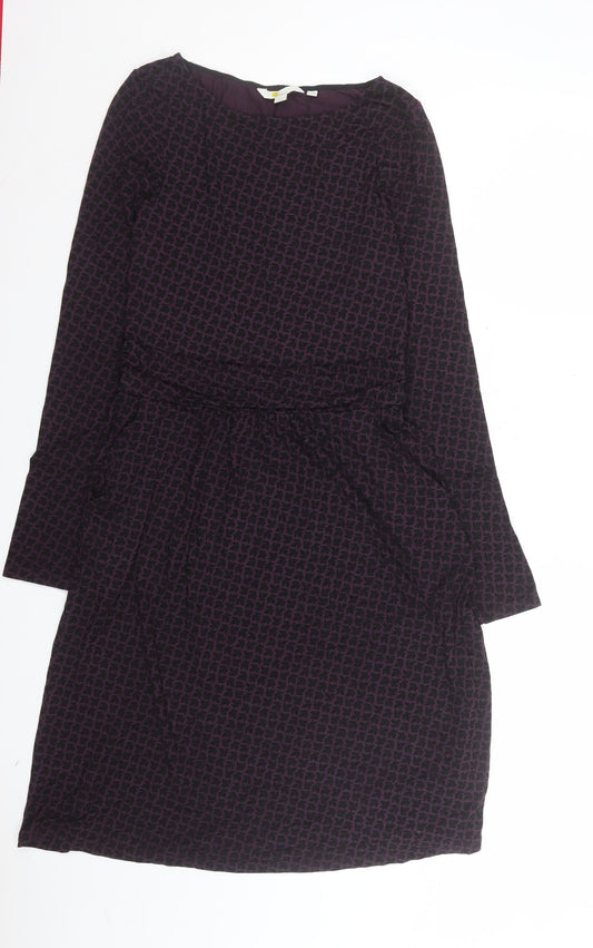 Boden Women Purple Geometric Fit & Flare Jersey Dress Size 10R