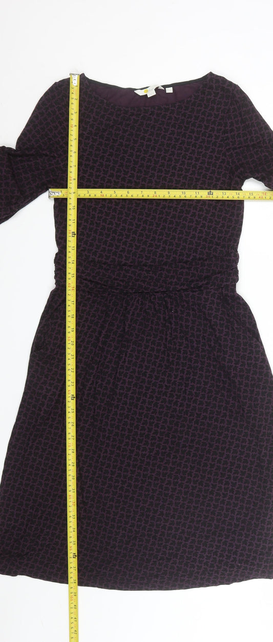 Boden Women Purple Geometric Fit & Flare Jersey Dress Size 10R