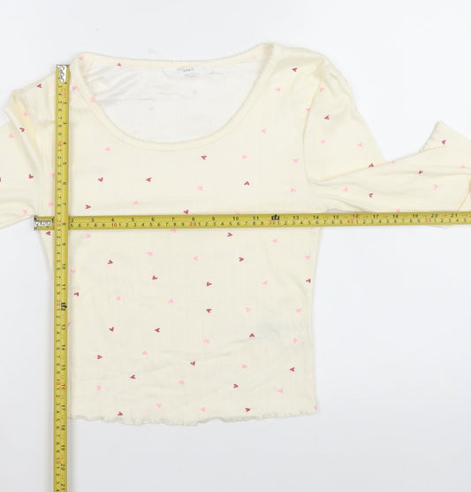 Marks and Spencer Women Ivory Heart Print Long Sleeve Pyjama Top S