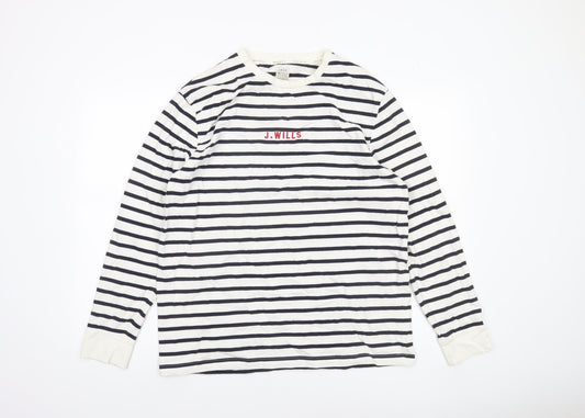 Jack Wills Men's White Navy Striped Long Sleeve Cotton Shirt XL