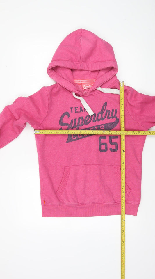 Superdry Women's Pink Pullover Hoodie Size M - Vintage Graphic Sweatshirt