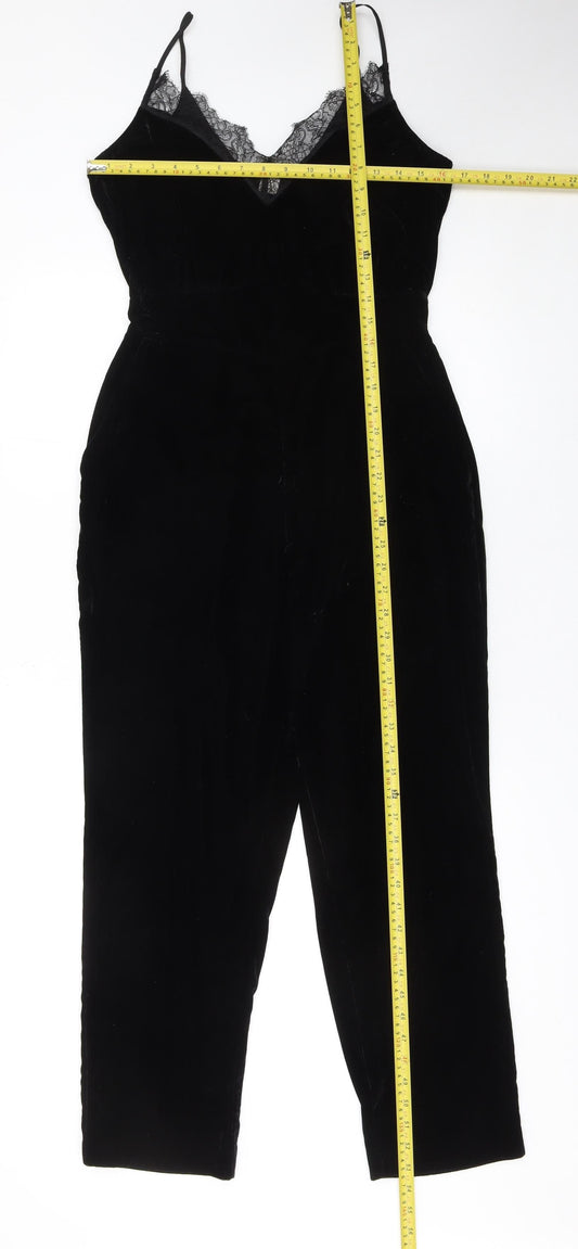 H&M Womens Black Velvet Lace V-Neck Jumpsuit Size 10