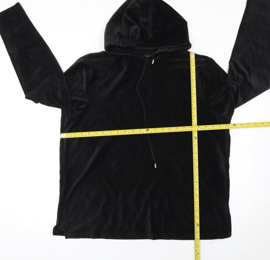Dorothy Perkins Womens Black Velour Long Sleeve Pullover Hoodie UK 16