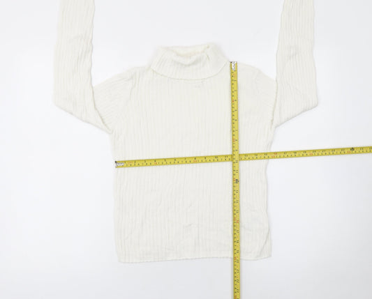 LC Waikiki Girls Ivory Roll Neck Ribbed Cotton Jumper 10-11 Years