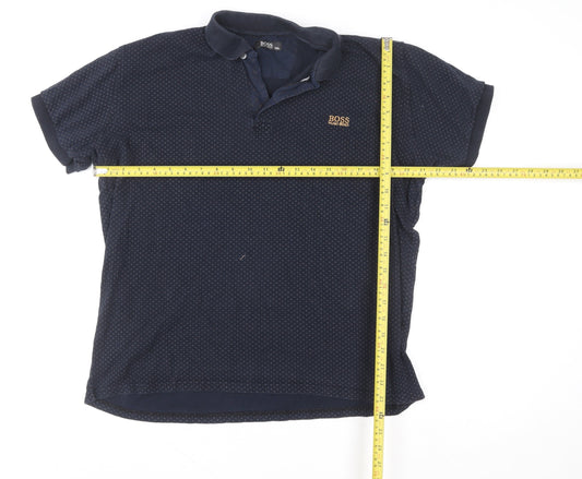 Hugo Boss Men’s Blue 3XL Cotton Geometric Polo Shirt