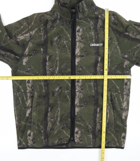 Carhartt Men Green Camouflage Fleece Jacket L Relaxed Fit Outdoor Zip
