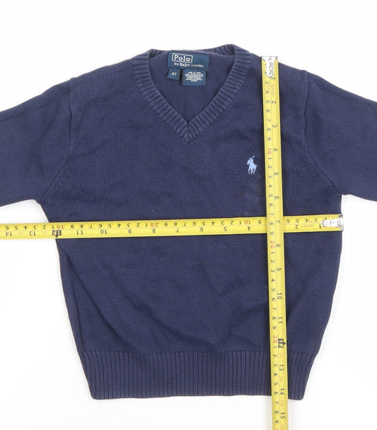 Ralph Lauren Boys Blue Cotton V-Neck Pullover Jumper Size 4 Years