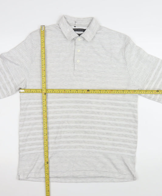 French Connection Men’s Grey Striped Long Sleeve Polo Shirt L Regular Fit