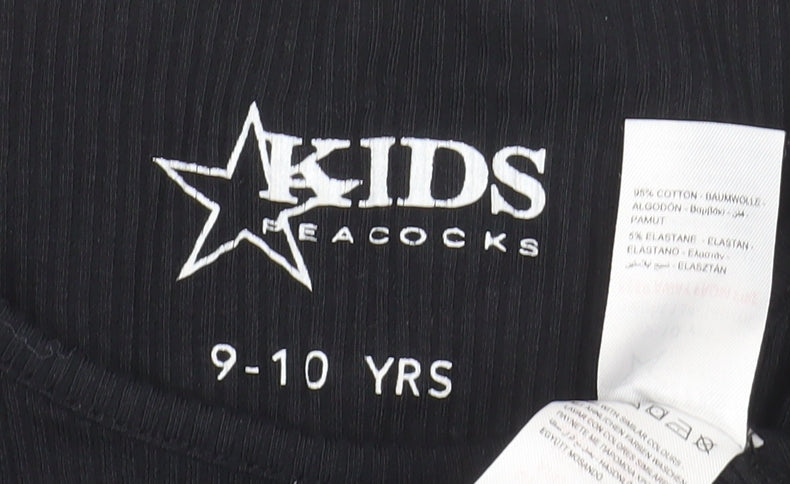 Brand and care label for Peacocks girls’ black cropped ribbed long sleeve t-shirt 9-10 years
