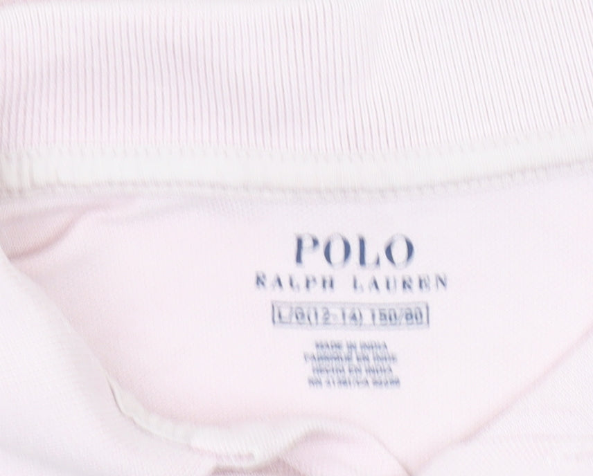 Ralph Lauren Girls Pink Polo Shirt L 12-14 Years Cotton Logo Top