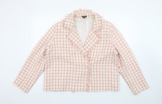 Boohoo Women’s Pink Bouclé Check Blazer Jacket UK 18