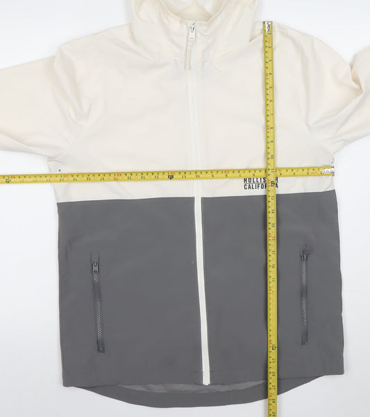 Hollister Men’s White Grey Hooded Windbreaker Jacket Size M