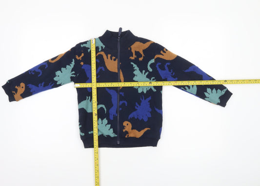 Du Pareil au Même Boys Blue Dinosaur Full Zip Cardigan 5 Years Cotton Blend