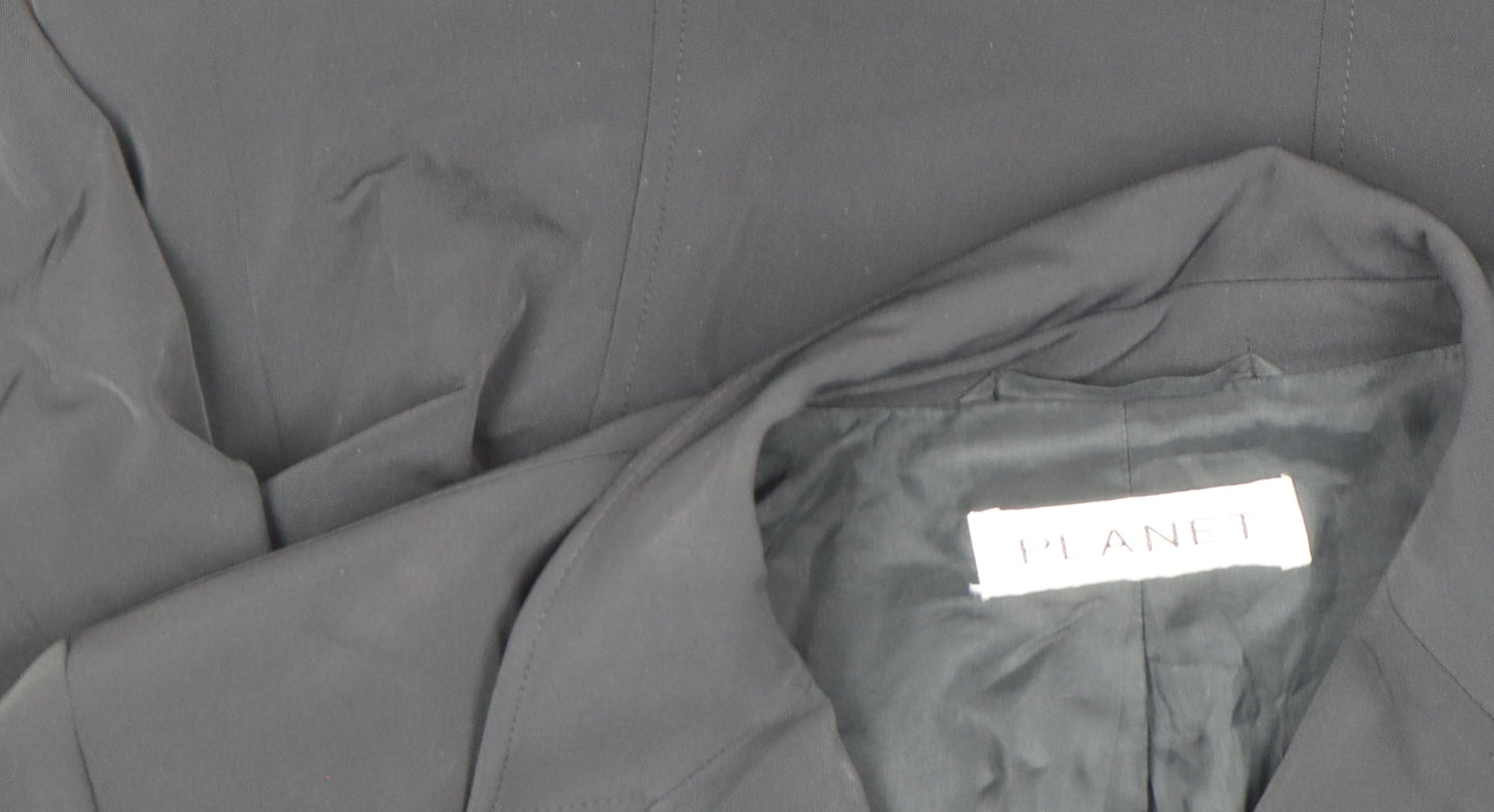 Planet Womens Black Size 12 Regular Fit Mid-Length Blazer Jacket
