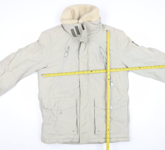 River Island Men Beige Parka Jacket M Cotton Blend Winter Coat