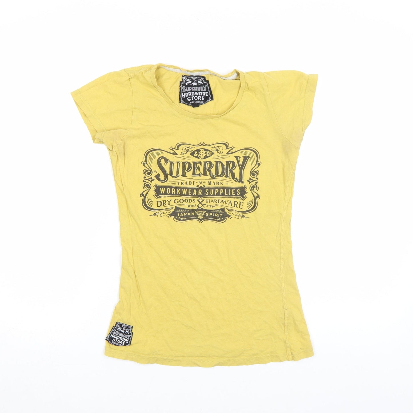 Superdry Women's Yellow Slim Fit T-Shirt Size S Short Sleeve Cotton