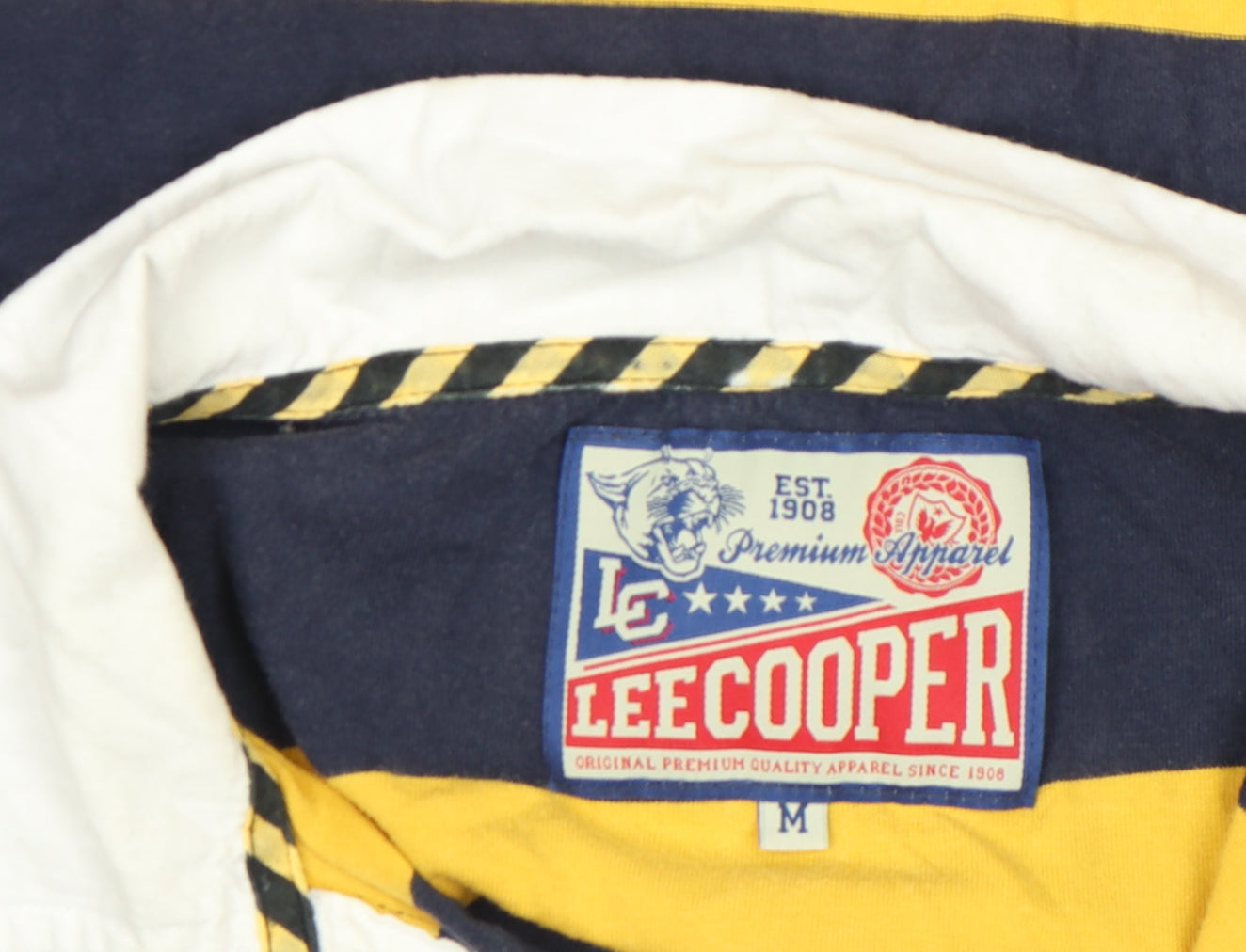 Lee Cooper Men's Navy Yellow Striped Rugby Polo Shirt M
