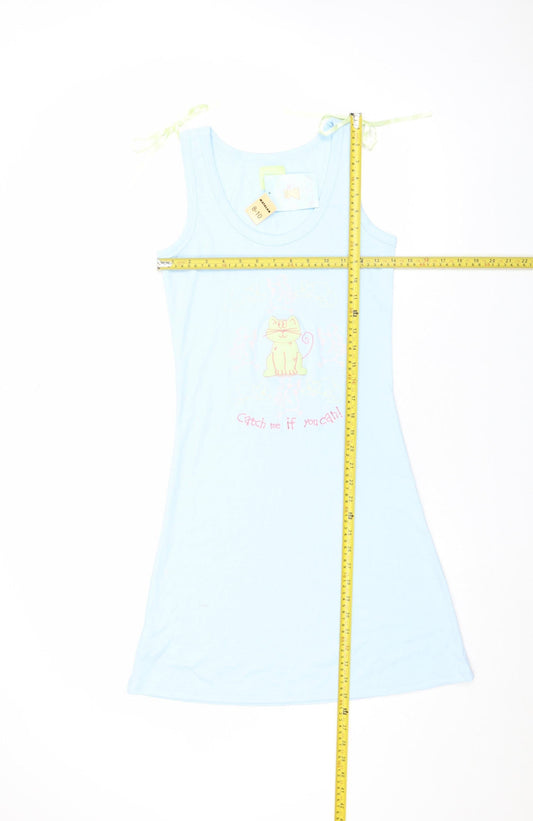 Women's Blue Cat Print Sleeveless Nightshirt Size 8-10 Lightweight Jersey