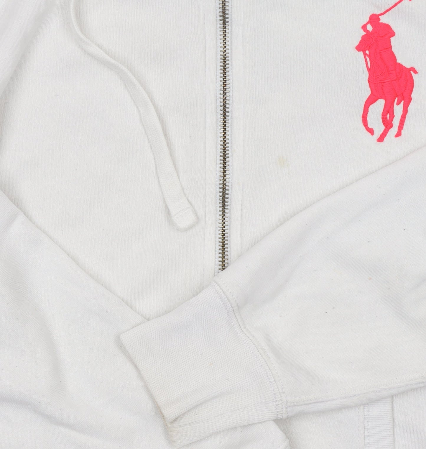 Ralph Lauren Women White Full Zip Hoodie L Cotton Blend Pink Logo